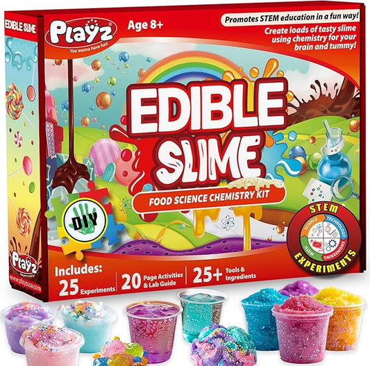 Playz Edible Slime Candy Making Science Kit for Kids Ages 8-12 Years Old - Food Science Chemistry Kid Science Kit with 25 Experiments to Make Slime Chocolates, Educational Science Kits for Boy & Girls