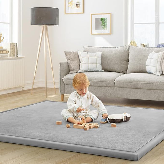 Baby Play Mat for Floor Tummy Time Mat Nursery Rug Muscle Mat Area Rug Playroom Rug Tatami Mat 6'7"x4'11" Memory Foam 1.3" Thick Crawling Mat for Babies,Toddlers, Infants, Kids(Light Gray)