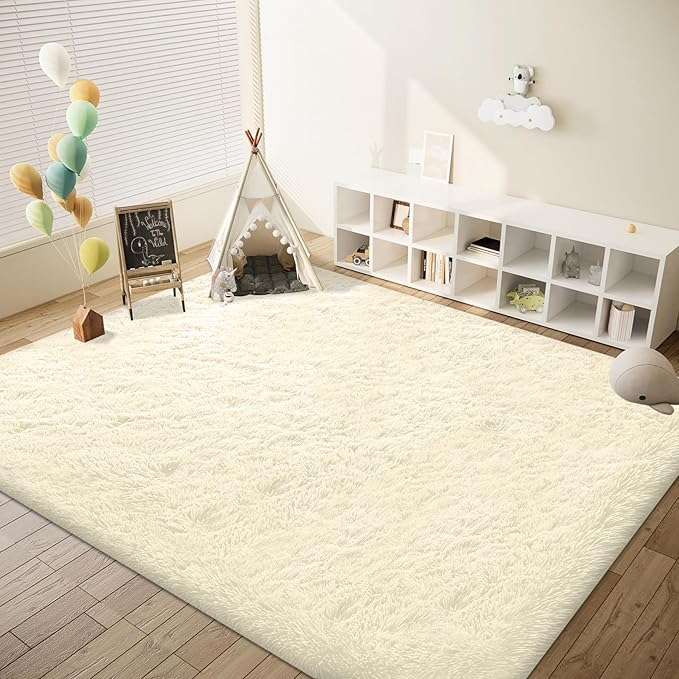 6x9 Area Rug for Living Room: Fluffy Shag Soft Washable Rugs Large Fuzzy Plush Indoor Carpet for Bedroom Nursery Playroom Kids Girls Boys Room (Cream White, 6'x9')