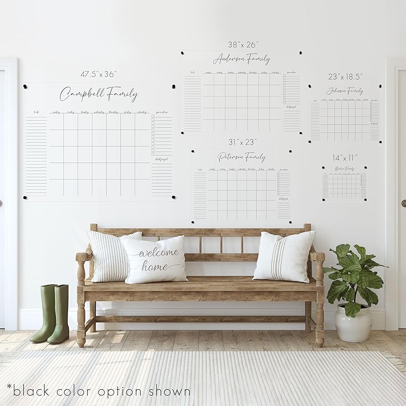 Personalized Clear Acrylic Calendar for Wall, Calendar Whiteboard for Wall, Dry Erase Wall Calendar, Wall Calendar Organizer System for Home (Cursive, White, 14"W x 11"H)