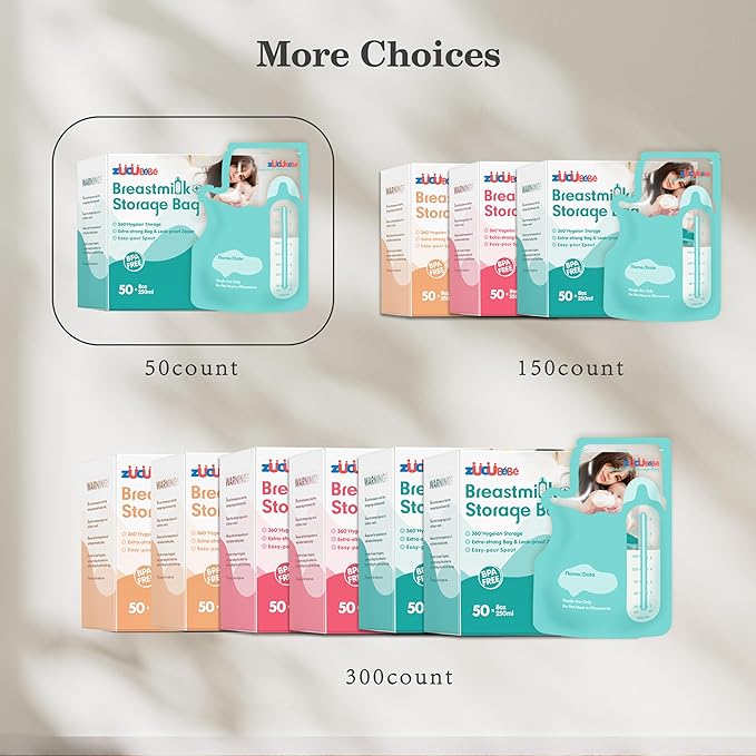 Breastmilk Storage Bags(50 Count)，8oz Milk Storage Bags for Breastfeeding，BPA Free with Easy Pour Spout, Self Standing, for Refrigeration and Freezing Blue
