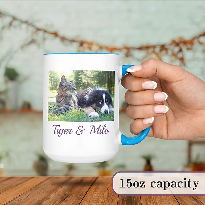 Personalized Mother's Day Coffee Mug, Custom Mum Photo Text 15 Oz Ceramic Mug, Customized Mom Gift Idea Picture Name Cup, Taza Cafe Personalizadas Fotos, Cute Gifts Mom Women Dad Men, Light Blue