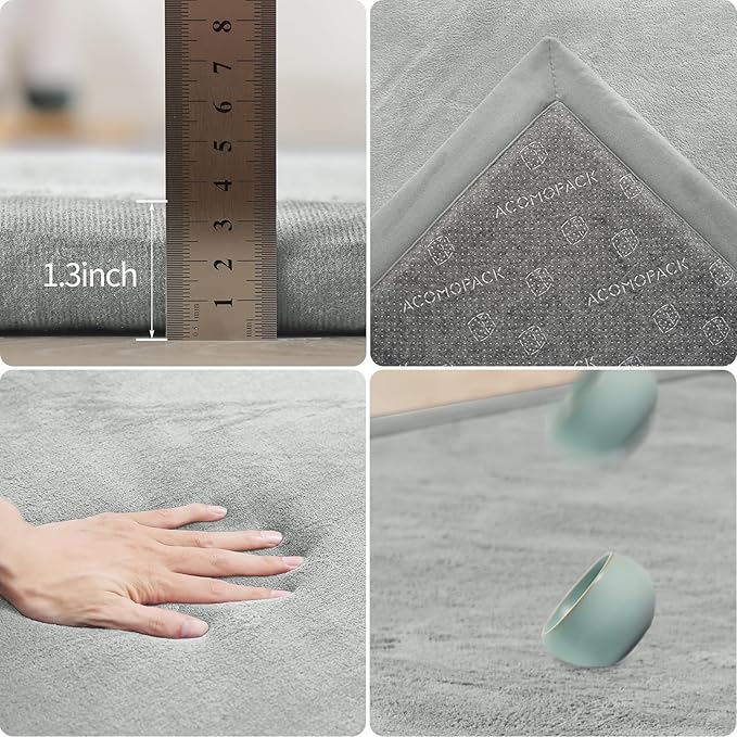 ACOMOPACK Baby Play Mat for Floor 1.3" Thick Memory Foam 50x50 Soft Velvet Playpen Mat for Kids,Infants,Toddlers,Tummy Time Crawling Mats with Non-Slip Bottom,Yoga,Tatami,Nursery Rug（Light Grey）