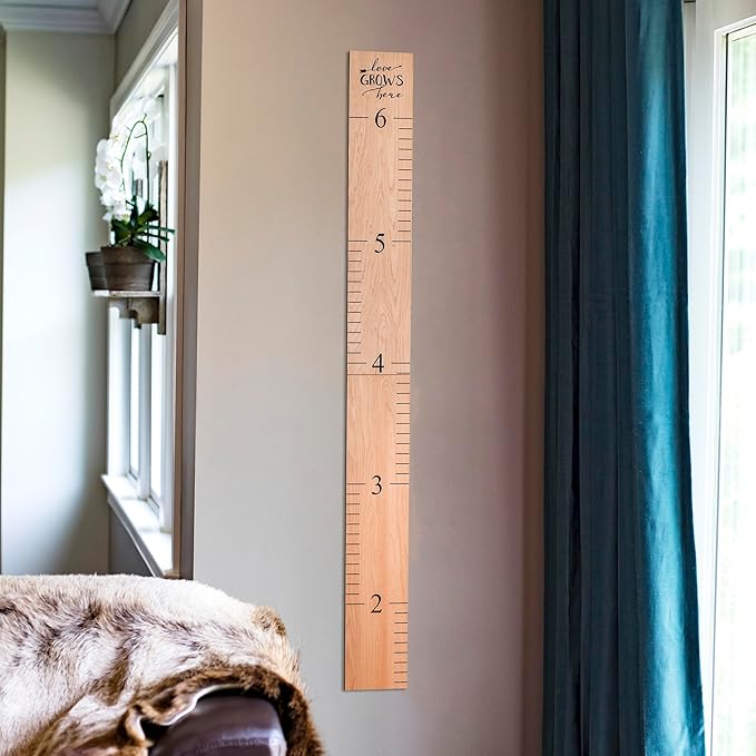 Wooden Growth Chart – Kids Height Chart, Wall Measurement for Kids, Height Chart for Wall, Growth Ruler for Children – Natural with Black Numerals - “Love Grows Here” (63" x 6.7")