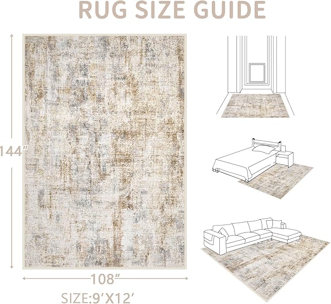 Area Rugs 9x12 Living Room: Washable Rug Modern Abstract Large Rugs Soft Non Slip Neutral Rug Stain Resistant Indoor Carpet for Bedroom Kitchen Dining Room Home Office Rugs(Blue Brown,9'x12')