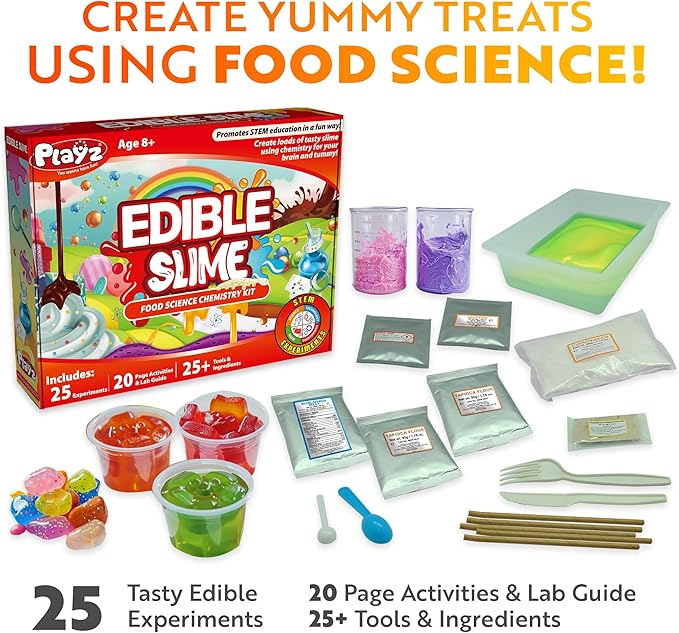 Playz Edible Slime Candy Making Science Kit for Kids Ages 8-12 Years Old - Food Science Chemistry Kid Science Kit with 25 Experiments to Make Slime Chocolates, Educational Science Kits for Boy & Girls