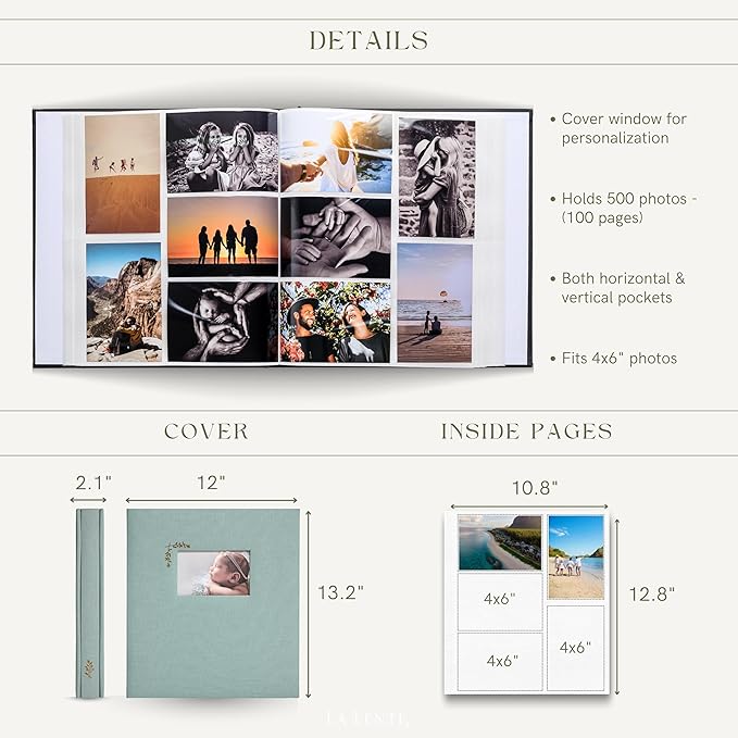 Premium Scrapbook Album – Acid-Free Photo Album with Writing Space – 100 Pages for Size 4x6 – Holds 500 Photos – Wedding, Baby, Travel & Family Memories