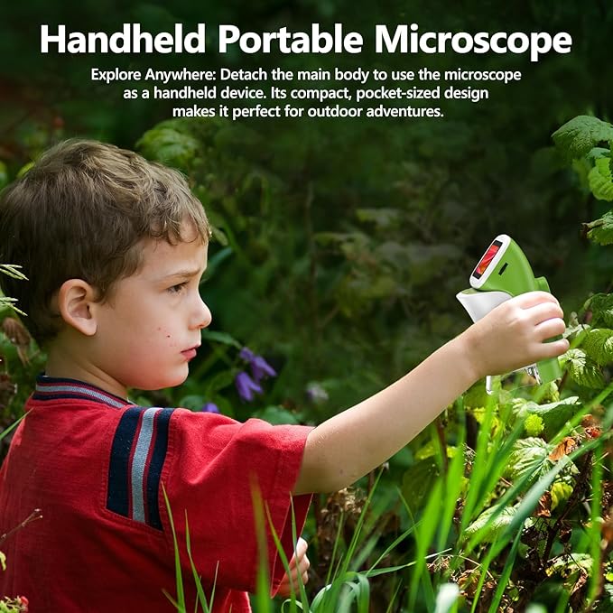 Detachable Kids Handheld Microscope Miniscope - 4K 2.0" HD Screen, 1000X Digital Pocket Toy Microscopes for Boys & Girls Ages 4-12 - Portable Science Stem Kit with Slides Set, 32G Card & EVA Case