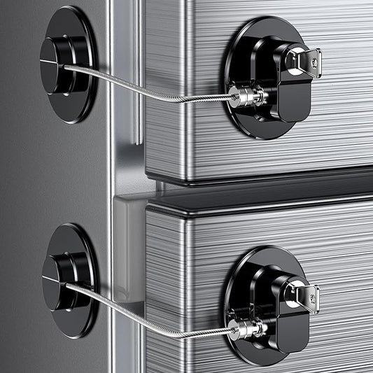 2 Pack Refrigerator Lock with Sticky Adhesive Pads, Child Proof Refrigerator/Fridge/Freezer Door Lock for Toddlers and Kids, Baby Safety Locks for RV Refrigerator, Cabinets and Drawers, Oven (Patent)