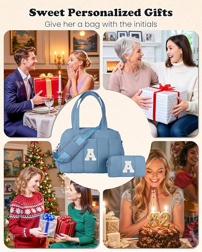 Women Birthday Gifts-Initial Duffle Bag, Yoga Bags for Women，Overnight Bag with Wet Pocket，Lightweight Work Bags Personalized Gym Tote with Makeup Pouch