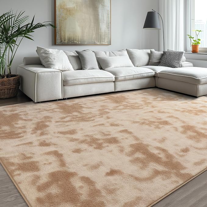 Kimicole 5x8 Washable Area Rugs for Bedroom Living Room, Low Pile Ulta-Thin Solid Color Rug, Non-Slip Soft Fluffy Carpet for Nursery Kids Room Dorm Room Home Decor (Light Tan)