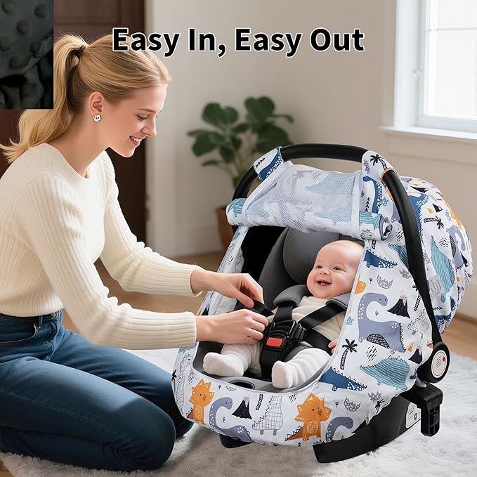 Elstey Car Seat Cover Baby, Minky Dot Carseat Covers Baby Girls, Lightweight Infant Car Seat Cover Canopy with 2 Layers Breathable Mesh Windows, Stroller Carrier for Babies Newborn Essentials