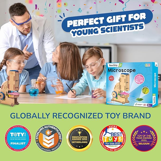 Smartivity Microscope 100x Zoom STEM Toy for Kids Age 8 to 14 Years Old | Cool Birthday Gifts Ideas for Boys & Girls | DIY Science Toys for 8,9,10,11,12,13,14 Years I Wooden Engineering Game