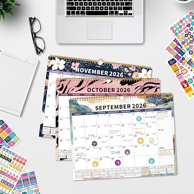 2025-2026Calendar, 18 Month Wall Calendar 2025-2026 Hanging Spiral Bound Magnetic Fridge Desk Calendars 15" x 12", Jul 2025 - Dec 2026, A- Small Rainbow