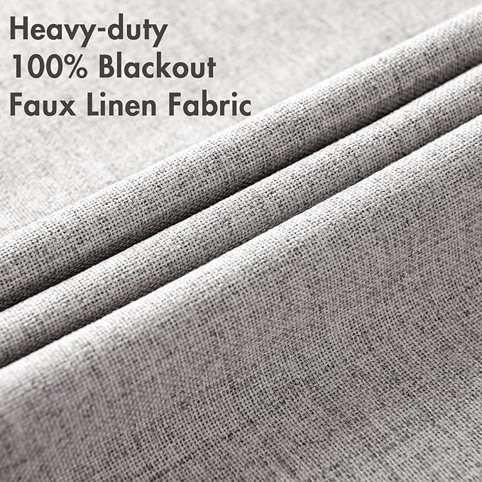 MIULEE Linen Texture Curtains for Bedroom Solid 100% Blackout Thermal Insulated Greyish White Curtains Grommet Room Darkening Drapes for Living Room Nursery 52x84 Inch (2 Panels)