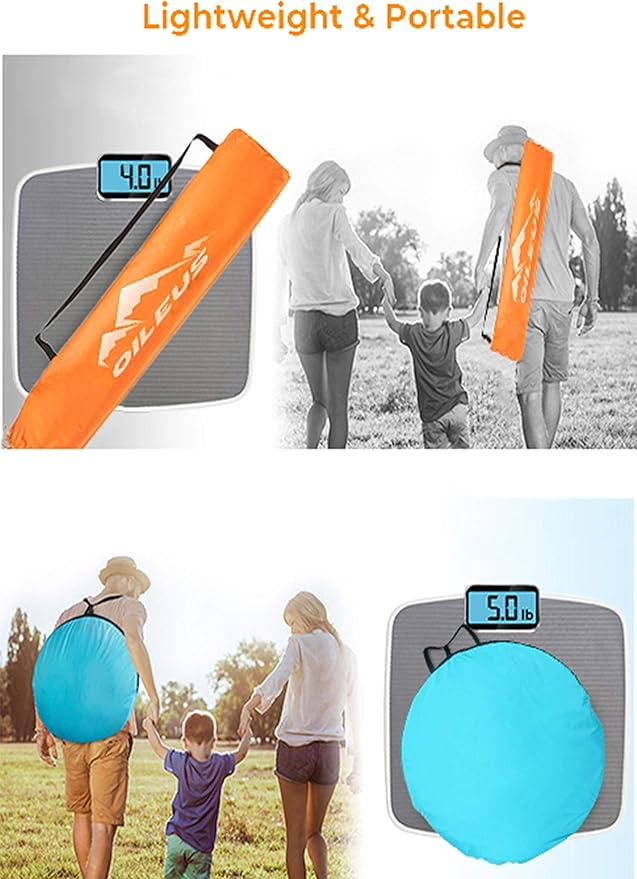 Oileus X-Large 4 Person Beach Tent Sun Shelter - Portable Sun Shade Instant Tent for Beach with Carrying Bag, Stakes, 6 Sand Pockets, Anti UV for Fishing Hiking Camping, Waterproof Windproof, Orange