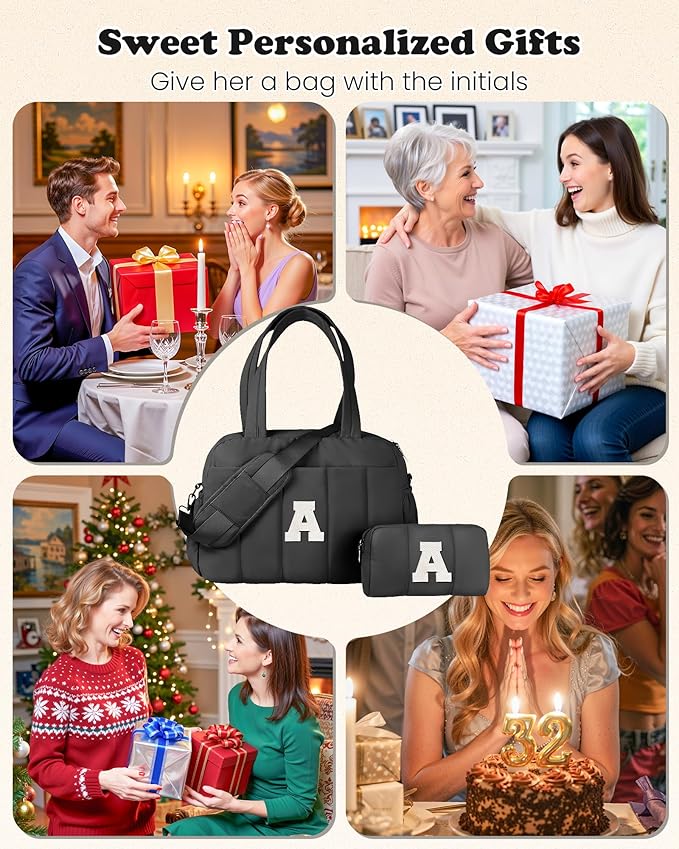 Women Duffle Bag with Initial, Personal Item Travel Bags，Gym Bag with Wet Pocket，Teenage Girls Gifts Ideas-Lightweight Travel Bags Personalized Tote with Makeup Pouch
