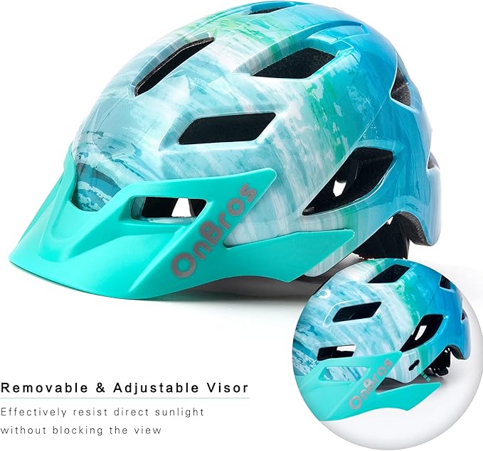 OnBros Kids Bike Helmet - Bike Helmets for 5-14 Boys or Girls with Visor, Children Bicycle Helmet for Skateboard Mountain Scooter Road Cycling, Lightweight and Adjustable 50-57CM