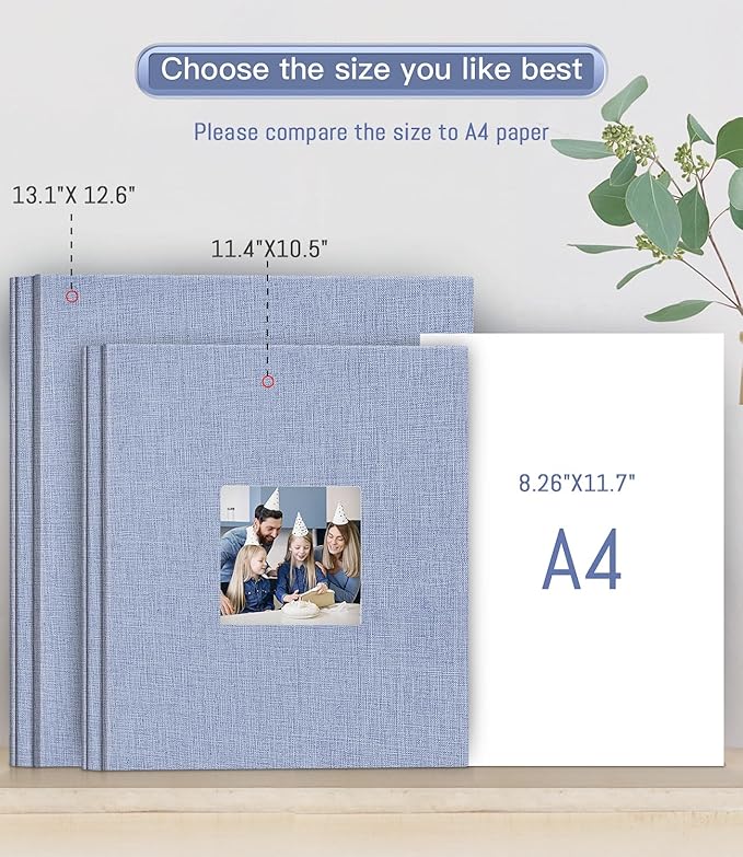 popotop Photo Album Self Adhesive with Picture Display Window,40 Pages DIY Scrapbooking Supplies Kit for 4x6 8x10 Picture,Linen Cover Memory Book for Baby Wedding, with Scraper and Metallic Pen