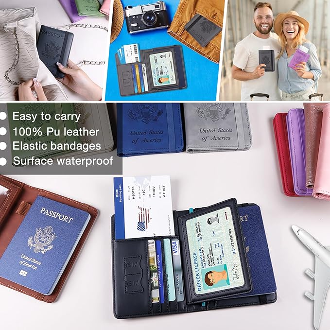 Melsbrinna Rfid Passport Holder for Travel women/Men, Cute Passport Wallet Rfid Blocking Card Slots, Rfid Passport Cover/CaseTravel Wallet, Passport Book Holder (1, Black3)