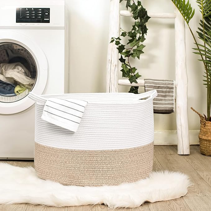 Extra Large Cotton Rope Basket 22" x 14" - Toy Basket for Kids -Blanket Basket for Living Room - Woven Baskets for Storage