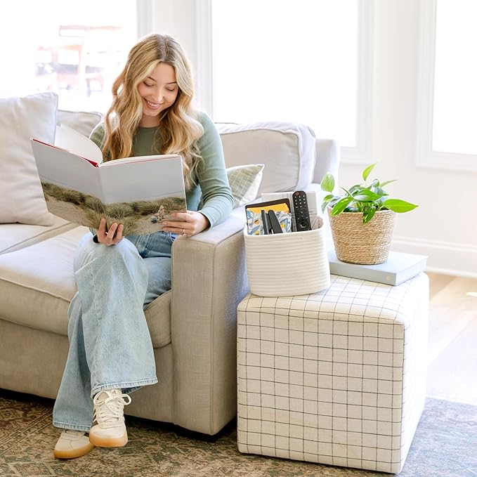 NaturalCozy Storage Cubes 9”x9”x7”Cotton Rope Woven Baskets for Organizing 3-Pack | 9 Inch Cube Storage Bin | Small Basket for Shelf Nursery, Pantry, Decorative Plant, Bathroom Closet, Toy Gift