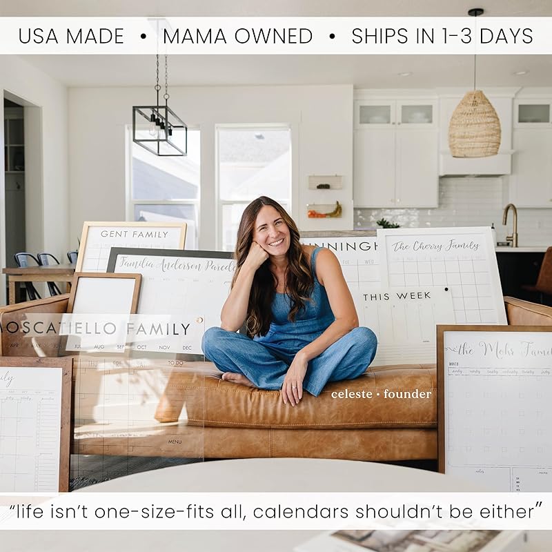 Personalized Clear Acrylic Calendar for Wall, Calendar Whiteboard for Wall, Dry Erase Wall Calendar, Wall Calendar Organizer System for Home (Cursive, Jade, 47.5"W x 36"H)