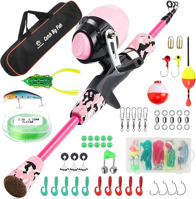 Kids Fishing Pole Kit Set，Portable Telescopic Fishing Rod and Reel Combo Full Kits for Boys, Girls, Beginner, Youth