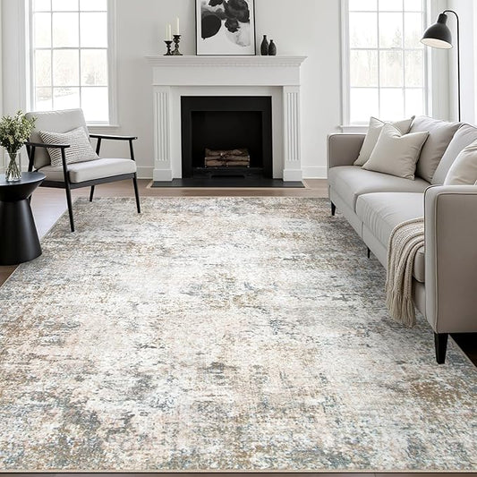 6x9 Area Rug Living Room Rug: Washable Modern Abstract Soft Thin Rug Indoor Floor No Slip Stain Resistant Carpet for Bedroom Dining Room Farmhouse Nursery Home Office - Brown Grey