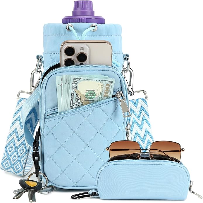 Water Bottle Carrier Bag with Strap, Water Bottle Holder Crossbody Bags for Women Men for Walking, Hiking,Cycling