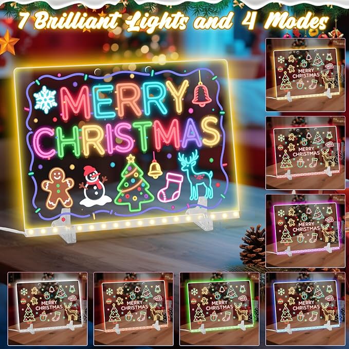 Lumiboard LED Drawing Board, LED Note Board, Acrylic Dry Erase Glowboard with 4 Modes & 7 Colors Light, Include Adapter, Led Doodle Board for Kids, Halloween or Christmas Decorations (Small)