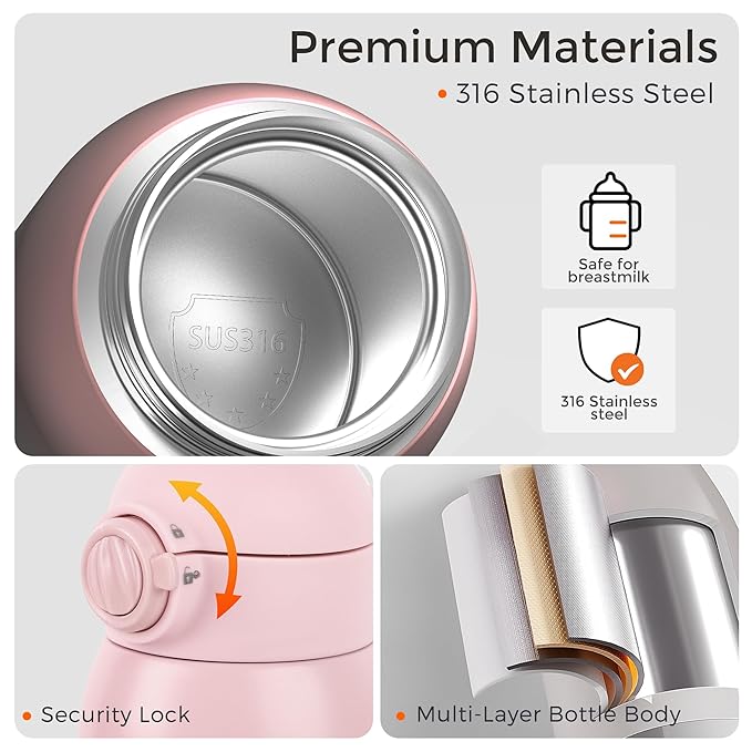 Portable Bottle Warmer for Travel, Dual Heating Modes for Breastmilk & Water, Portable Bottle Milk Warmer with Fast Heating & Long Battery Life, 10 Ounces Large Capacity (Pink)