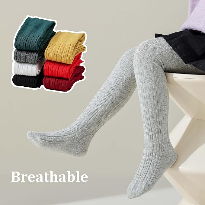 Marchare Baby Girls Tights Thick Solid Cable Knit Leggings Winter Warm Stockings For Toddler Girls 1/2/3/4/5 Pack