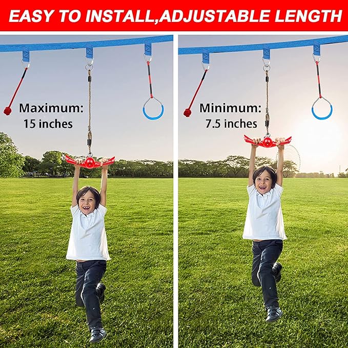 Ninja-Twister Swing Spins Set: Slackline Attachments - 360° Handle Twist-Spin Flips Toy Activate Ninja Powers Warrior Accessories Kids Hang Toys for Playground Backyard, Red