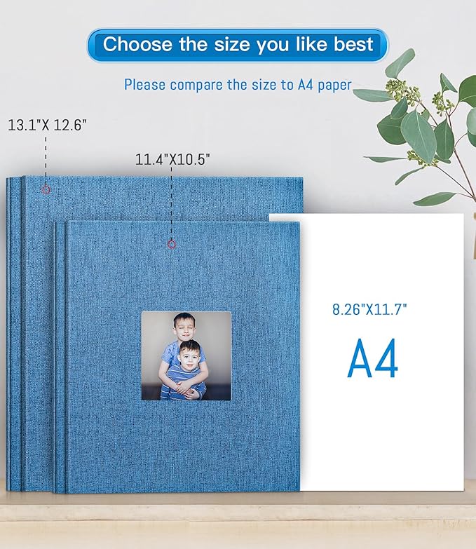 popotop Photo Album Self Adhesive with Picture Display Window,40 Pages DIY Scrapbooking Supplies Kit for 4x6 8x10 Picture,Linen Cover Memory Book for Baby Wedding, with Scraper and Metallic Pen