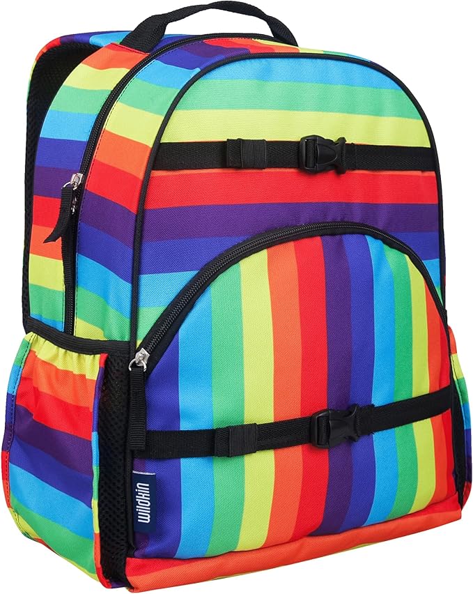 Wildkin ECO rPET 17-inch Large Backpack – Sustainable, Padded, Adjustable – Rainbow Stripe