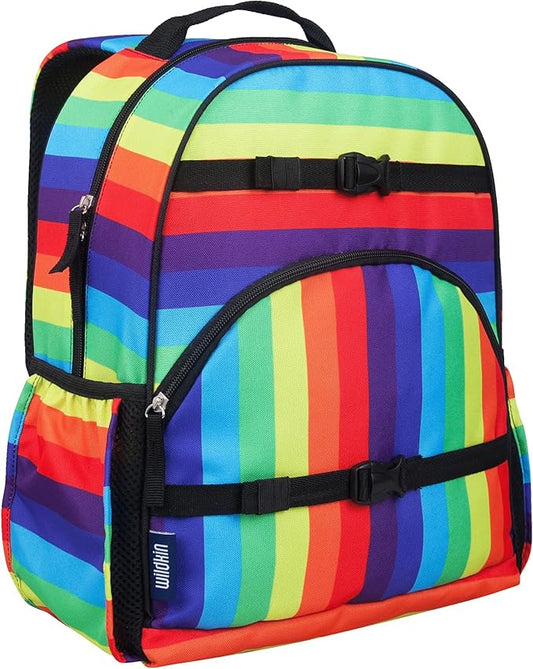 Wildkin ECO rPET 17-inch Large Backpack – Sustainable, Padded, Adjustable – Rainbow Stripe