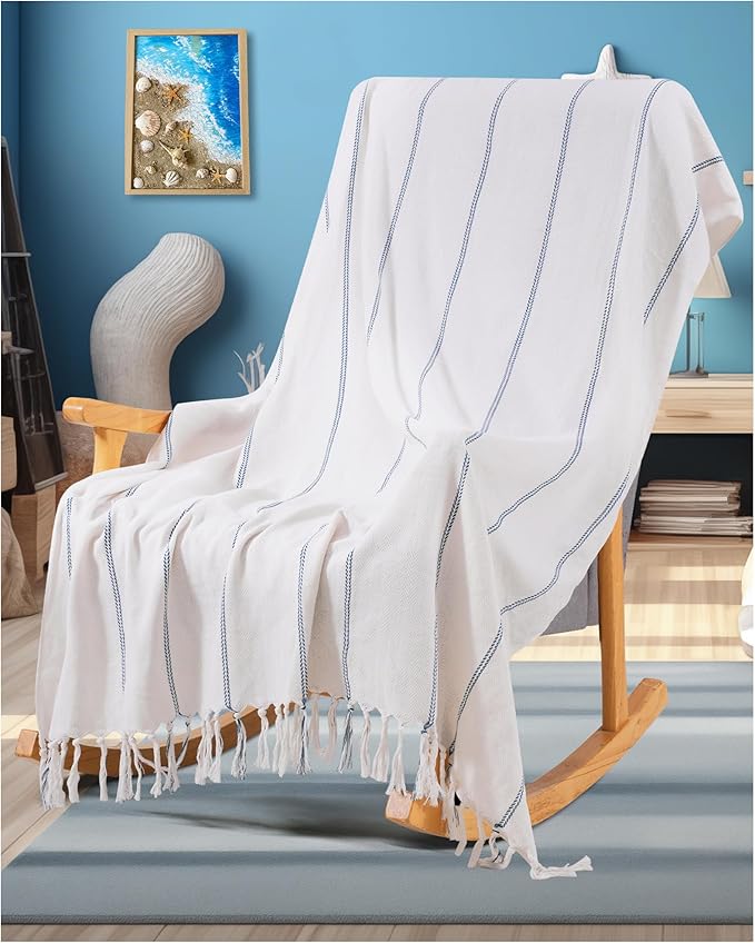 Genovega Blue Throw Blanket Bedroom Decoration Living Room Accessories Sofa Couch Cover Chair Apartment Essential House Goods Navy Stripe Shark Lake House Kids Teen Boy Baby Nursery Decoration