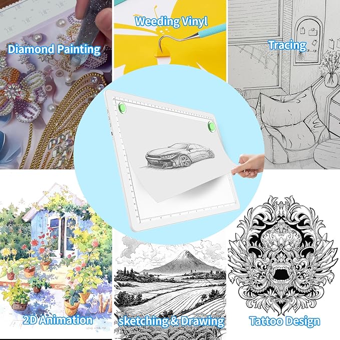 Phylosal Magnetic A4 Light Pad, Super Bright Light Box with Side Button, Diamond Art Light Board, Lightbox for Tracing and Drawing, USB Power Artcraft Light Table for Sketching, Weeding Vinyl (White)