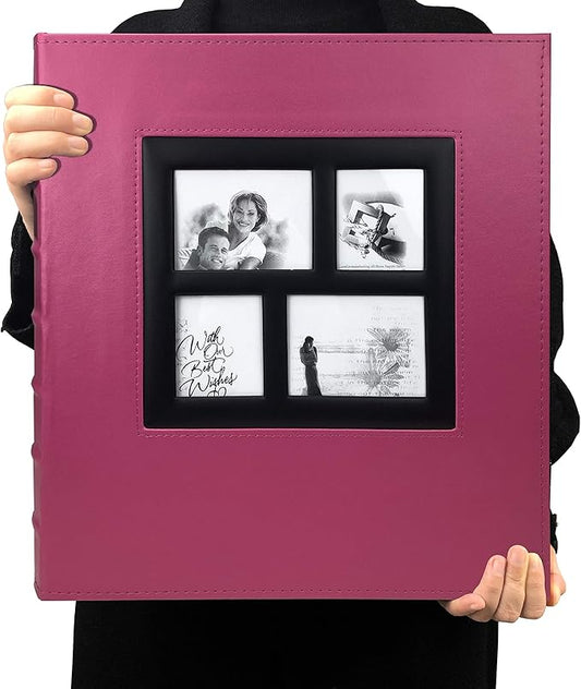 RECUTMS Photo Album 4x6 600 Photos Black Pages Large Capacity Leather Cover Wedding Family Photo Albums Holds 600 Horizontal and Vertical Photos (Pink, 600 pockets)