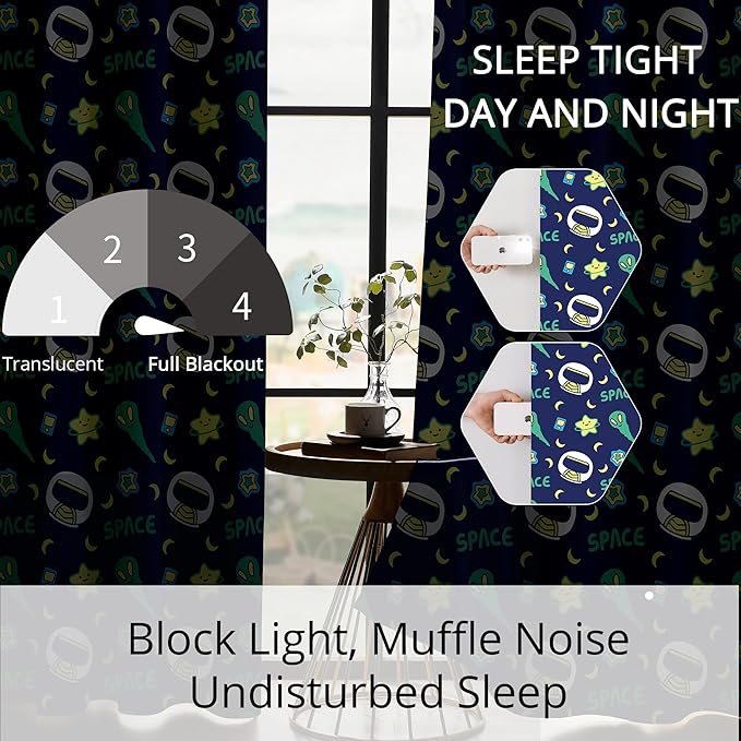 Kids Space Constellation Planets Blackout Curtains - 100% Blackout, Thermal Insulated, Noise Reducing, Perfect for Kids Room and Nursery, 2 Panels (Constellation Planets, W52×L84)