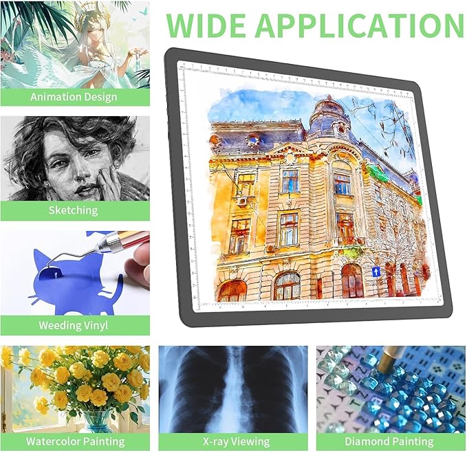 KOBAIBAN A4 Magnetic Light Box with Bag, Rechargeable Diamond Art Light Board with Side Physical Buttons, 3 Color Light Modes Super Bright Light Pad Light Table for Tracing, Drawing, Sketching (Black)