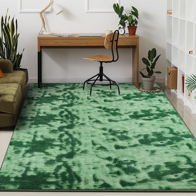 Kimicole 4x6 Washable Area Rugs for Bedroom Living Room, Low Pile Ulta-Thin Solid Color Rug, Non-Slip Soft Fluffy Carpet for Nursery Kids Room Dorm Room Home Decor (Green)