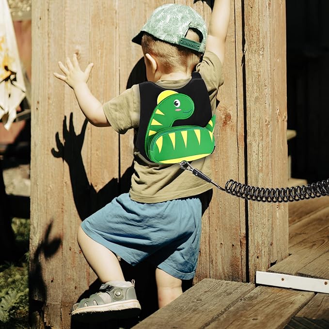 Accmor Toddler Harness Leash + Anti Lost Wrist Link, Cute Dinosaur Kids Harness with Leash, Mini Child Harness Leash Wristband Tether Protector for Baby Boys Girls Age1-3 Years Old to Outdoor Travel