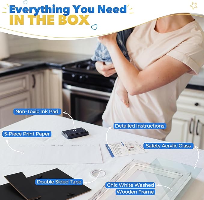 Bubzi Co Baby Handprint Kit & Footprint Photo Frame for Newborn Girls and Boys, Unique Baby Shower Gifts Set for Registry, Memorable Keepsake Decorations for Room Wall or Nursery Decor (White Wash)