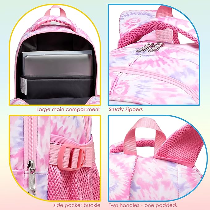 BLUEFAIRY Kids Backpack for Girls Elementary Primary Middle School Bags for Aged 8-10 for Teens Childs Bookbags Back to School Book Bags Gifts Mochilas para Niñas de 6 7 8 9 10 Años Tie-dye Pink
