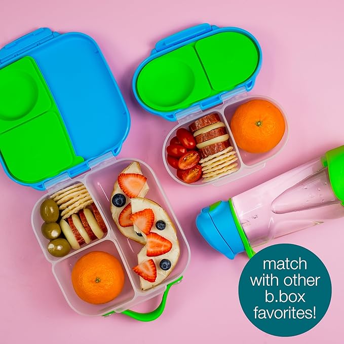 b.box Snack Box for Kids & Toddlers: 2 Compartment Snack Containers, Mini Bento Box, Lunch Box. Leak Proof, BPA free, Dishwasher safe. School Supplies. Ages 4 months+ (Indigo Rose, 12oz capacity)