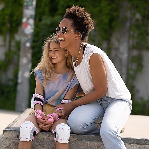 SKATEWIZ Knee Pads for Kids - Knee and Elbow Pads Set - PROTECT-1 - Size M Pink White - Wrist Guards for Skating, Skateboard, BMX and Scooter 8-12