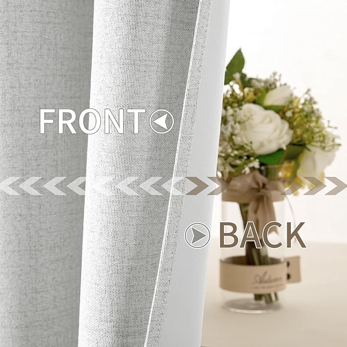 MIULEE Linen Textured Curtains for Bedroom Solid 100% Blackout Thermal Insulated Heathered White Grommet Room Darkening Curtains & Drapes Luxury Decor for Living Room Nursery 52 x 54 Inch (2 Panels)