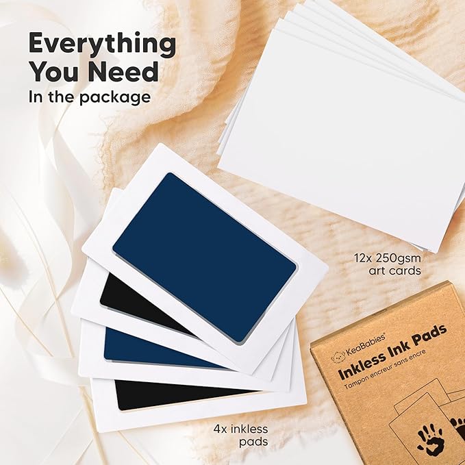 4-Pack Inkless Baby Hand and Footprint Kit - Mess Free Ink Pad for Newborn Keepsake, Dog Nose & Paw Print Kit, Clean Touch Ink Pad for Baby Hand & Footprints, Ideal New Mom Gifts (Jet/Navy)